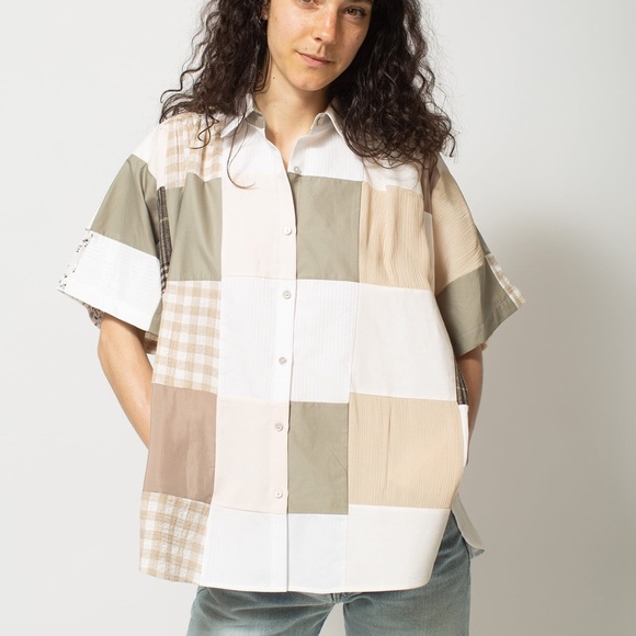 LA RÉUNION Tops - LA RÉUNION Patchwork Crossover Shirt Women's Oversized Boxy Summer‎ Boho